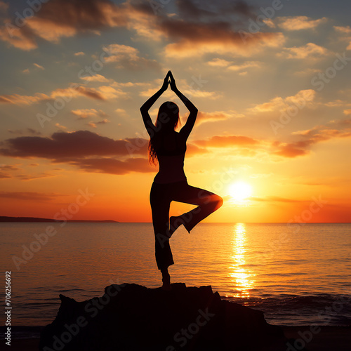 A Silhouette of a Person Doing Yoga At Sunrise