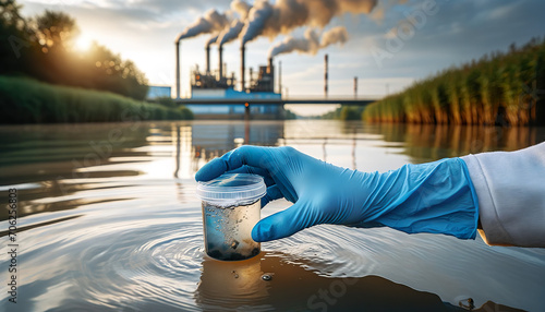 Collecting a water sample for testing. Pollution from affluent dischaged into rivers and streams can sicken and even kill life dependent on that water source.