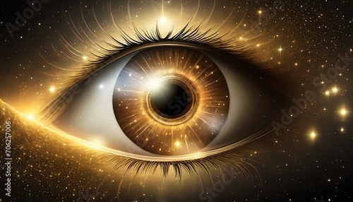 Obraz na płótnie golden shining eye in space universe on black background w salonie