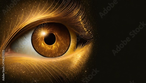 golden shining eye in space universe on black background