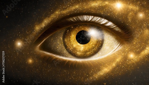 Obraz na płótnie golden shining eye in space universe on black background w salonie