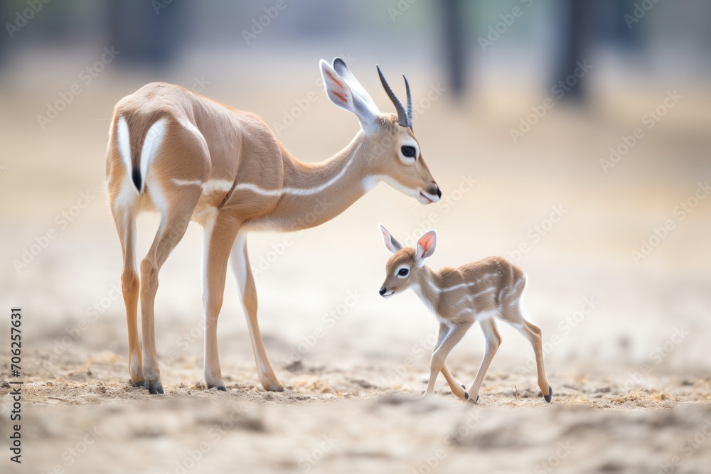 gazelle with newborn in gentle stride gazelle with newborn in gentle stride
