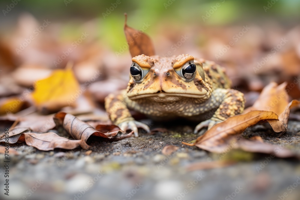 Obraz premium toad camouflaged among fallen leaves