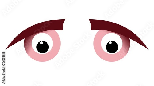 Cartoon style eyes, looking in various directions, with a scared, shy and guarded expression. Seamless looping, animated illustration photo