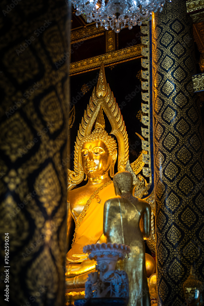 Beautiful Golden Buddha statues of the statue of ancient thai art style at Wat Phra Si Rattana Mahathat to as Wat Yai is a Buddhist temple It is a major tourist Phitsanulok,Thailand.