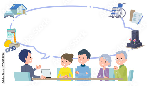 夫婦両親を相手に打ち合わせするビジネスシーン。