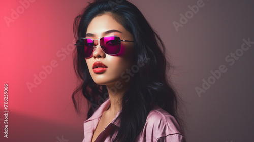 Wallpaper Mural Fashion Fusion: Korean Beauty Graces Pink Background, generative ai Torontodigital.ca