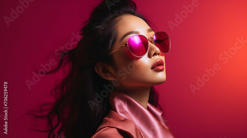 Radiant Pink Glamour  Asian Beauty Captivates in Sunglasses  generative ai