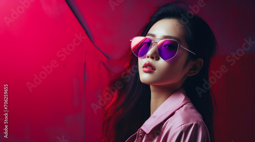 Pink Perfection  Korean Model Dazzles Against Hot Pink  generative ai
