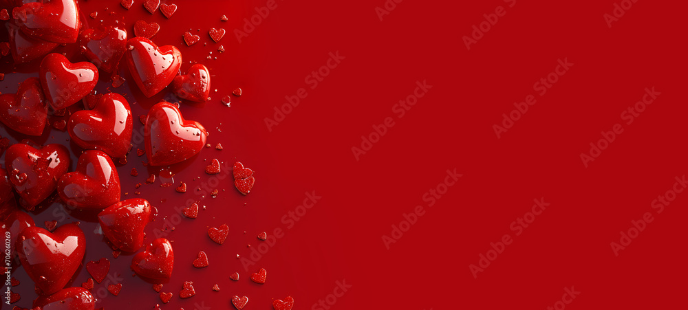 Love, Valentine day holiday banner on red background
Love, Valentine day holiday banner on red background