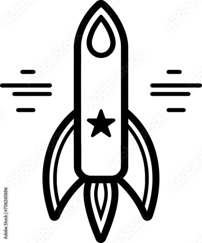 Rocket is starting silhouette in black color. Vector template design art.
