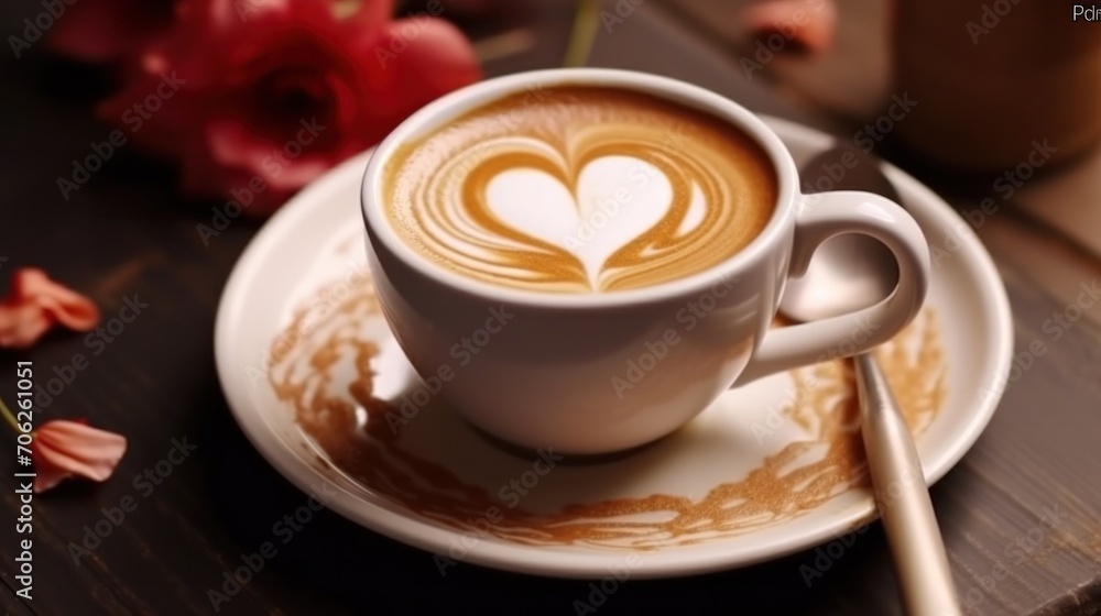 A cup of coffee on a saucer with a spoon A cup of coffee on a saucer with a spoon