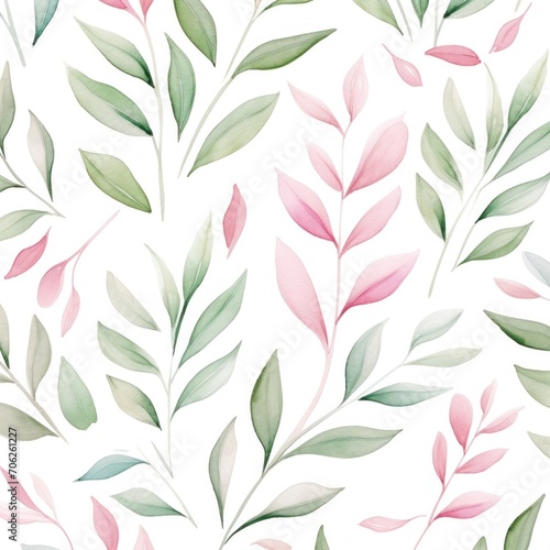 A pattern of pink and green leaves on a white background