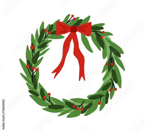 Christmas wreath, circle framed decoration. Xmas festive traditional decor, w...