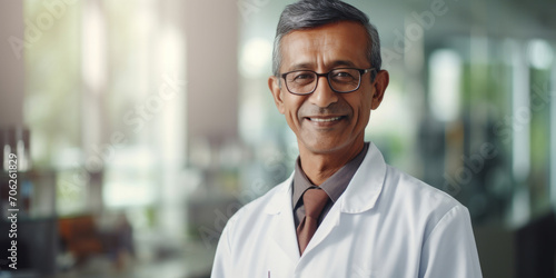 Portrait, mature male and doctor in a hospital for healthcare, surgeon and medical service. Confident, smile and friendly senior man in a clinic for consultation, health professional occupation © MalamboBot/Peopleimages - AI