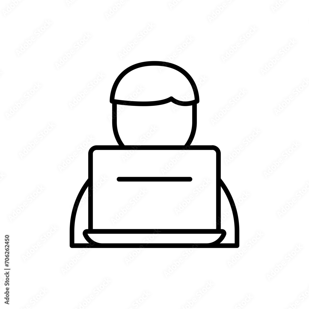 Online work outline icons, minimalist vector illustration ,simple transparent graphic element .Isolated on white background