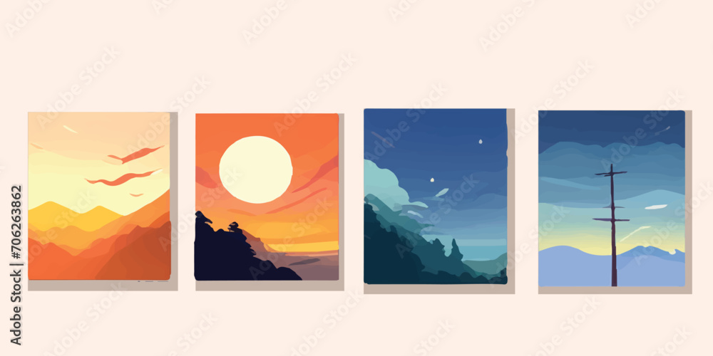 set of posters or flyers for adventure, traveling and walking in the forest and nature.