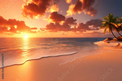 sunset on the beach of caribbean sea 