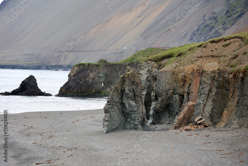 Iceland-Coastal landscape Laekjavik beach just north of Hvalnes