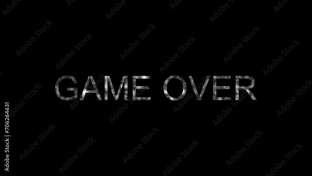 Looping GAME OVER animation with isolated effects on a black background. Video game screen GAME OVER text Looping GAME OVER animation with isolated effects on a black background. Video game screen GAME OVER text