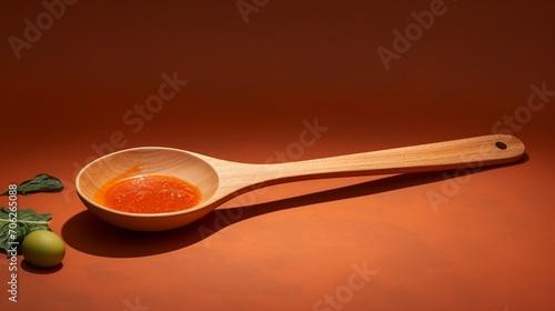 a lively orange wooden spoon, its energetic hue symbolizing warmth and enthusiasm, adding a playful and inviting touch to the culinary scene.