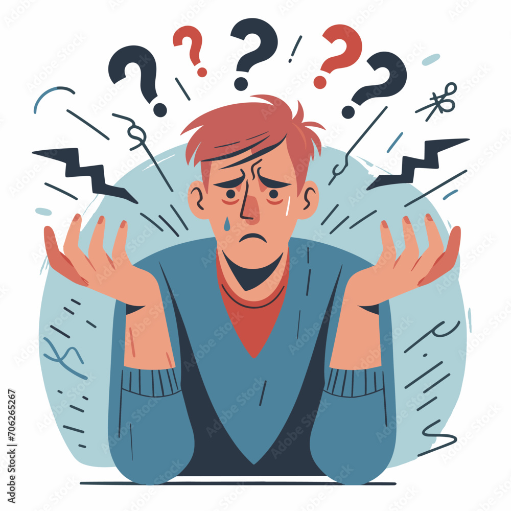 Vetor de Flat cartoon illustration of unhappy, surprised, shocked ...