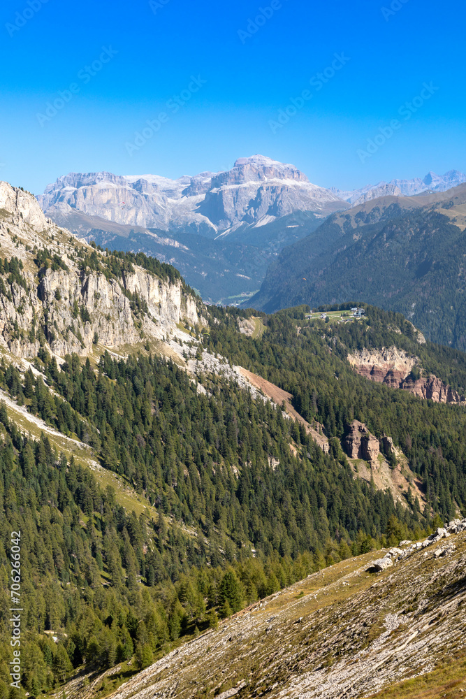 Blick vom Rosengarten zur Marmolata, Dolomiten, Südtirol