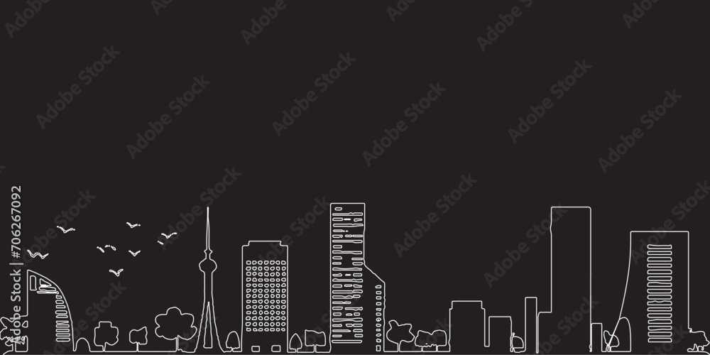 hand drawn skyscrapers, urban building outline. minimalist city with lines. - obrazy, fototapety, plakaty 