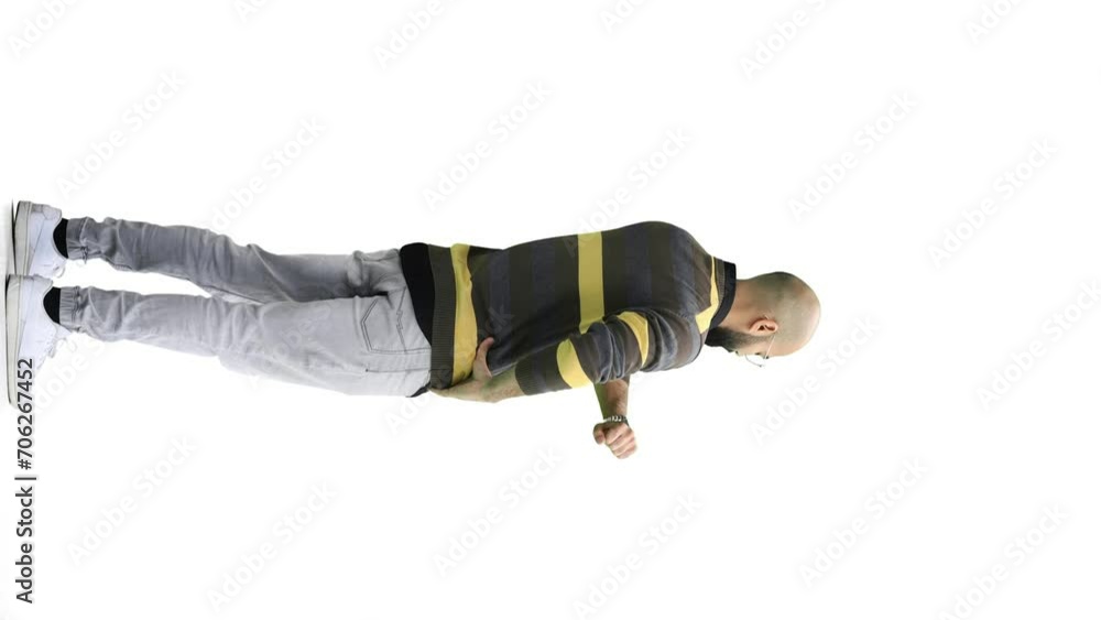 Man, on a white background, full-length, hands on hips Man, on a white background, full-length, hands on hips