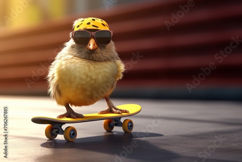 Chick in sunglasses on a skateboard
