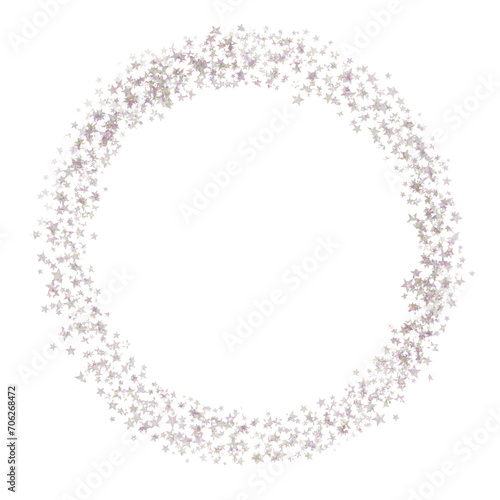 White star glitter circle frame. white sparkle confetti. Star Circle frame on transparent background.