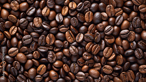roasted fresh brown coffee beans background, top view, International Coffee Day