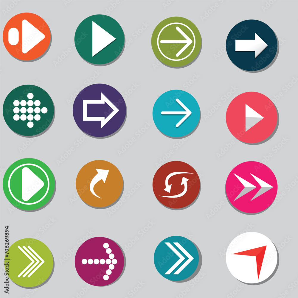 Arrow sign icon set. Simple circle shape internet button on gray background. Contemporary modern style. This vector illustration web design elements saved 10 eps Arrow sign icon set. Simple circle shape internet button on gray background. Contemporary modern style. This vector illustration web design elements saved 10 eps
