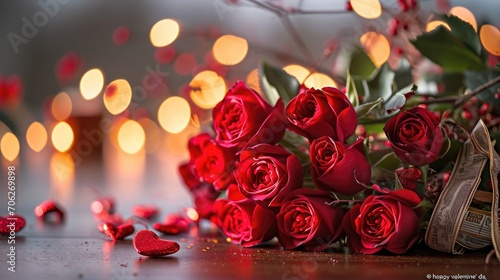 Valentine s Day background with red roses and bokeh