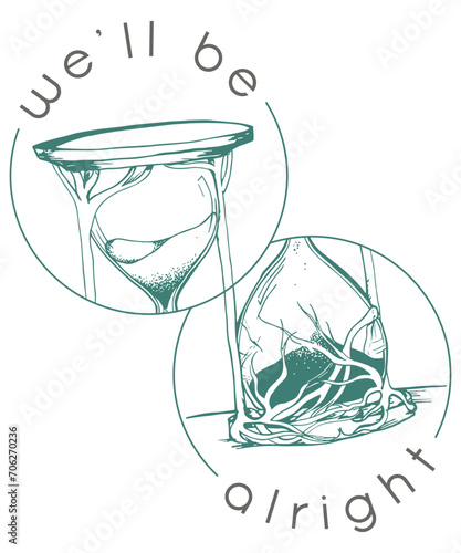 hourglass art t-shirt design, will be alright typography t-shirt design