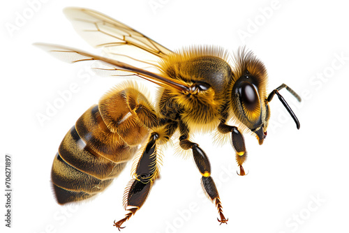 Honey bee flying. Western honey bee species closeup