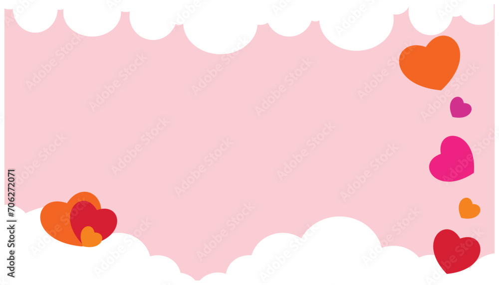 Valentine's day background with hearts and clouds. Vector illustration. International event background design element. Design elements for Valentine's Day