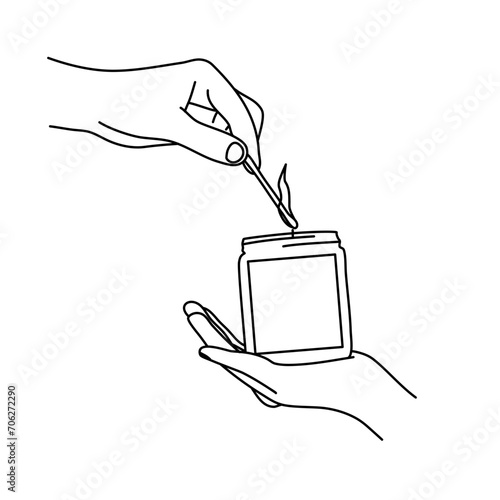 hand holding candle line art illustration