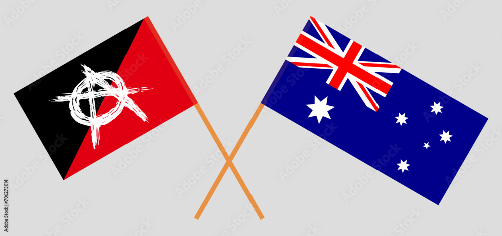 Crossed flags of anarchy and Australia. Official colors. Correct proportion