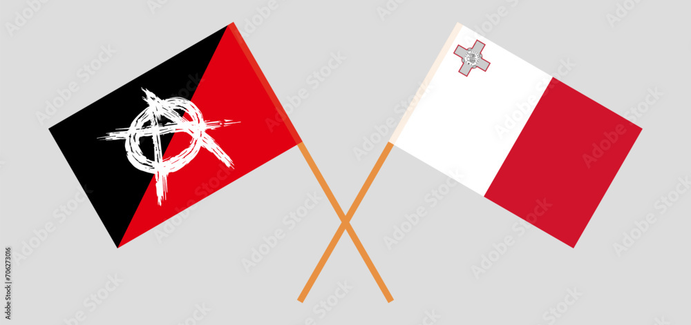 Crossed flags of anarchy and Malta. Official colors. Correct proportion Crossed flags of anarchy and Malta. Official colors. Correct proportion