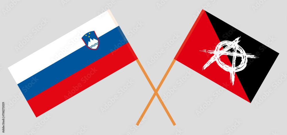 Crossed flags of Slovenia and anarchy. Official colors. Correct proportion Crossed flags of Slovenia and anarchy. Official colors. Correct proportion