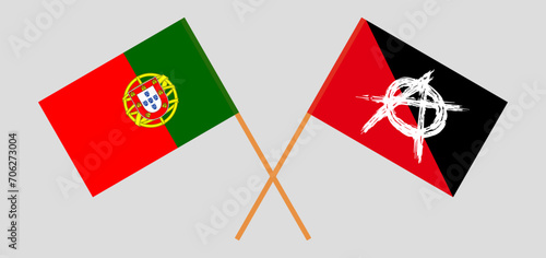 Crossed flags of Portugal and anarchy. Official colors. Correct proportion