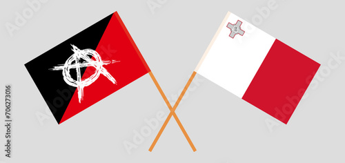 Crossed flags of anarchy and Malta. Official colors. Correct proportion photo