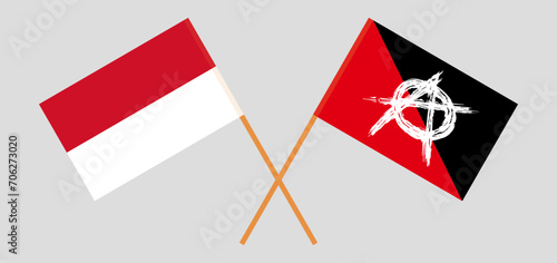 Crossed flags of Indonesia and anarchy. Official colors. Correct proportion