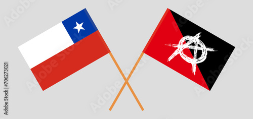 Crossed flags of Chile and anarchy. Official colors. Correct proportion