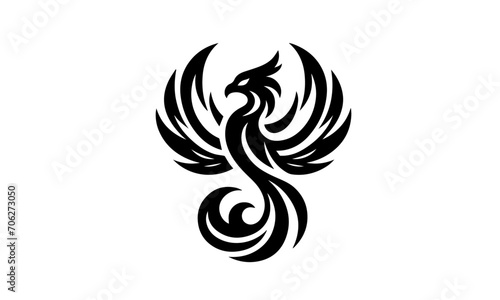 PHEONIX mascot dominant   sleek logo design   silhouette   mascot black and white logo