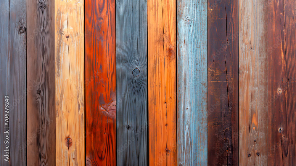 Fototapeta premium Multicolored wooden planks, background or wallpaper texture. 