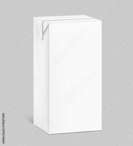 Package carton box for milk, juice mockup. Vector illustration isolated on grey background. Half side view. Ready and simple to use for your design. EPS10. © realstockvector