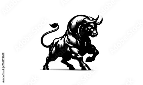 bull or red bull mascot muscular logo design , silhouette , mascot black and white logo 03