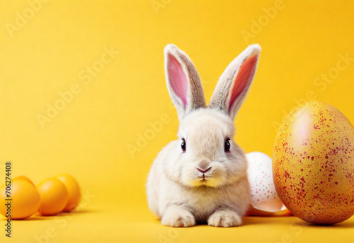 easter bunny and eggs isolated on plain background